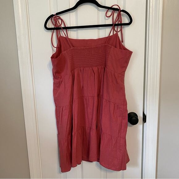 A&F Coral Tiered Tie Strap Smocked Back Linen Blend Dress NWT Size XL - Picture 5 of 7